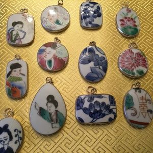 Assorted Porcelain Shard and Silver Pendants